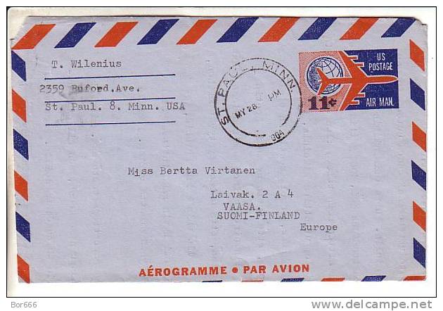 GOOD Aerogramme USA To FINLAND 1964 - Briefe U. Dokumente