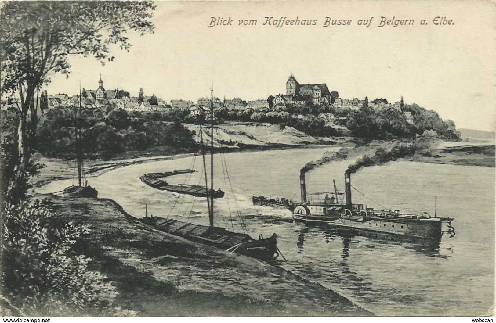 AL Belgern Ortsansicht Vom Kaffeehaus Busse Elbdampfschiff 1916 FP #01 - Belgern