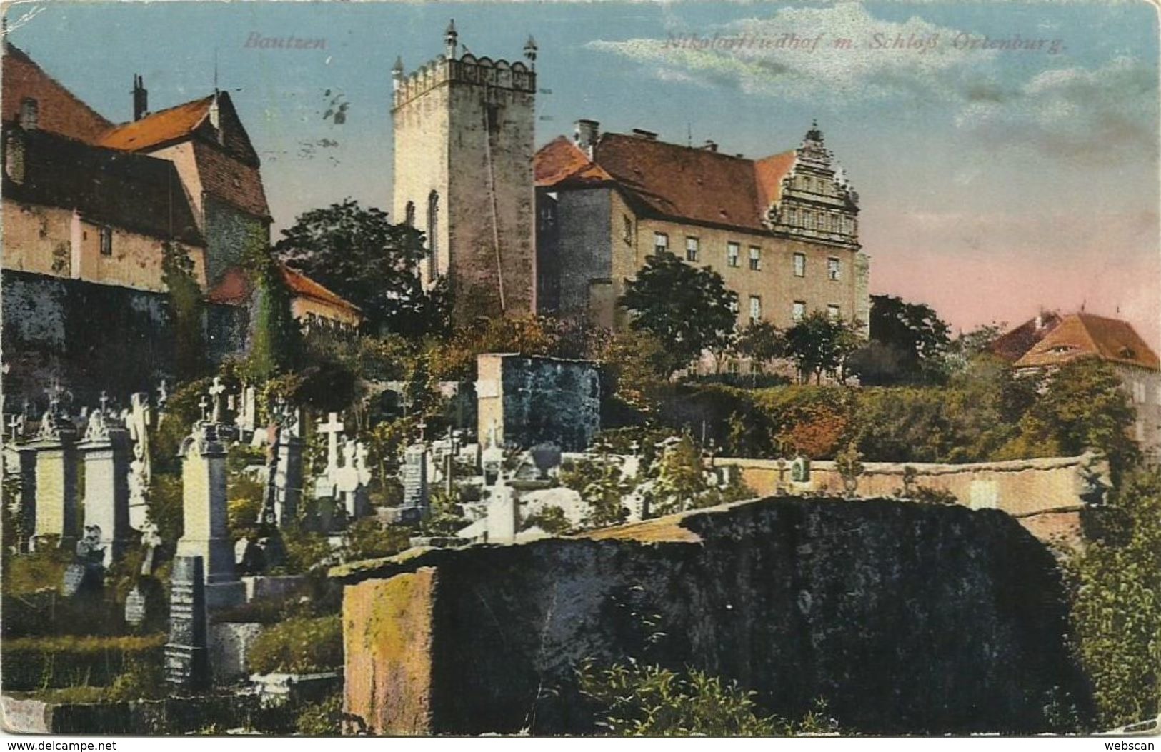 AK Bautzen Friedhof & Schloss Ortenburg Color 1921 #01 - Bautzen