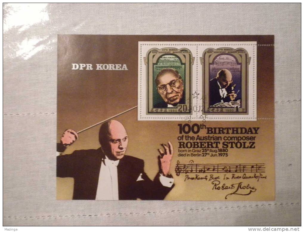 1980 Korea Foglietto Francobolli 100 Birthday Of The Austrian Composer Robert Stolz Nuovo Con Annullo - Corée (...-1945)