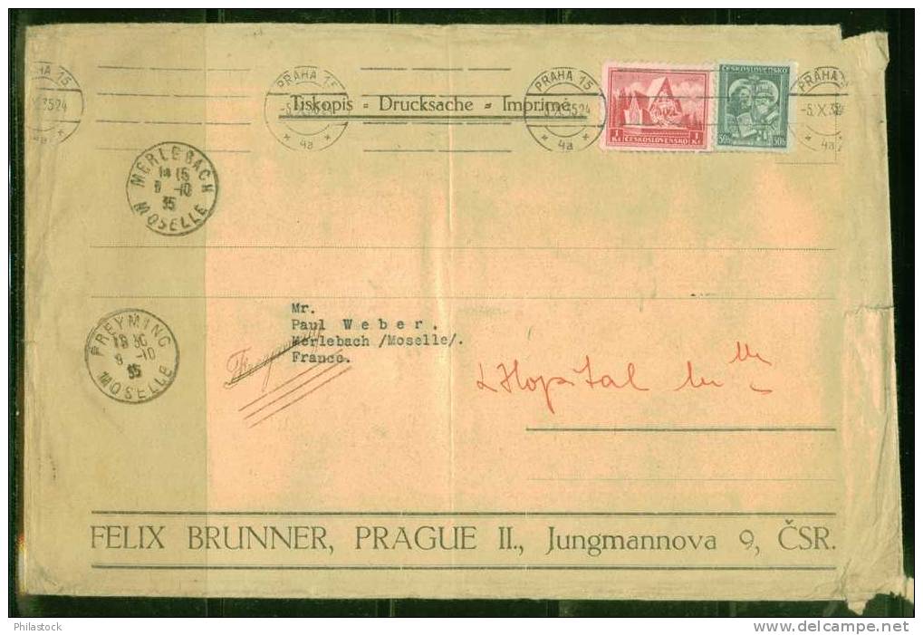 TCHECOSLOVAQUIE 1935 Usages Courants Obl. S/lettre Entiére Pour La France - Lettres & Documents