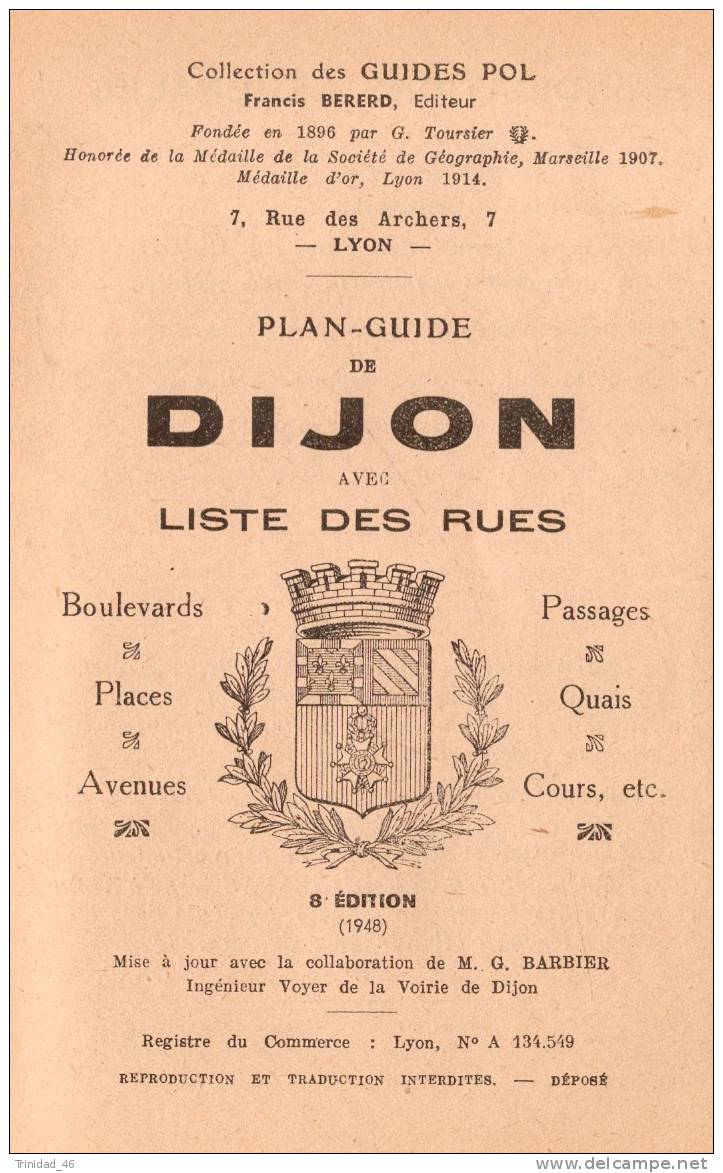 DIJON ( PLAN POL )  RARE GUIDE DES RUES AVEC 2 PLANS  T B E ! ! ! - Autres & Non Classés