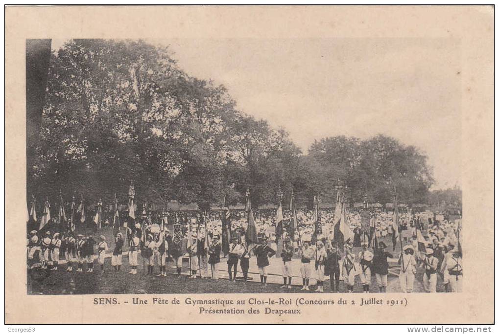SENS- Une Fête De Gymnastique Ay Clos-du-Roi (Concours De 2 Juillet 1911)  Présentation Des Drapeaux  1913 - Gymnastiek