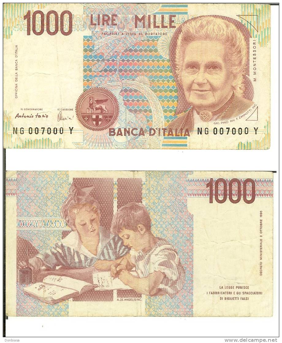 1.000 Lire Montessori 1998 - Lettera G (Numero Di Serie 007000) - 1.000 Lire