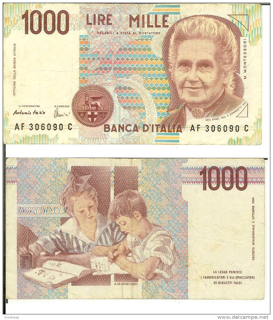 1.000 Lire Montessori 1996 - Lettera F (Numero Di Serie Multiplo 306090) - 1000 Lire