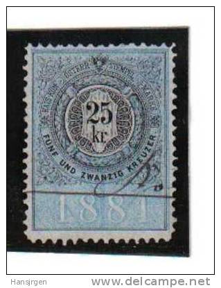 ARZ294 ÖSTERREICH 1881 STEMPELMARKE 25 KREUZER ENTWERTET - Revenue Stamps