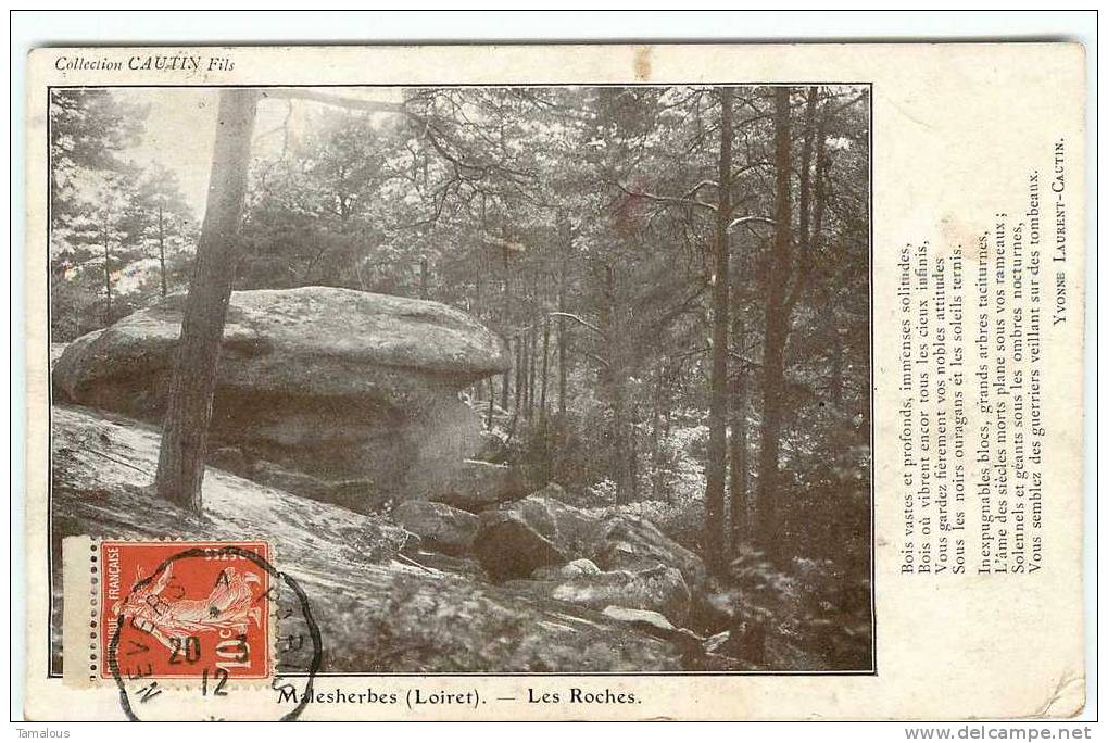 45 - MALESHERBES - LES ROCHES - POEME De YVONNE LAURENT CAUTIN - CPA écrite En 1912 - 2 Scans - Malesherbes