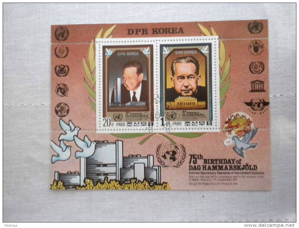 1980 Korea Foglietto Francobolli 75 Birthday Of The Dag Hammarskjold Nuovo Con Annullo - Corea (...-1945)