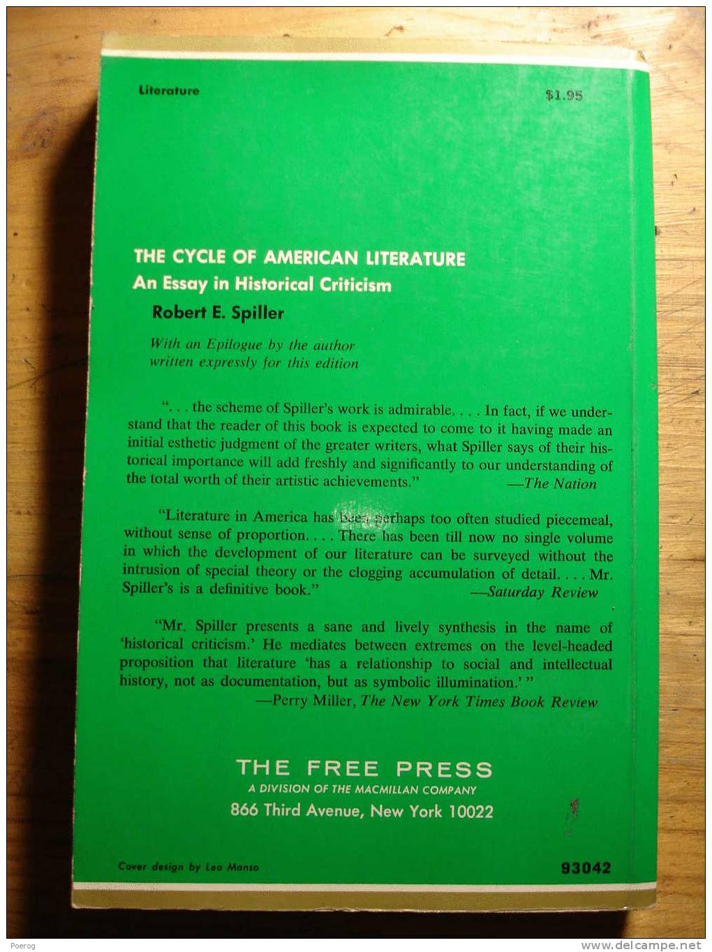 THE CYCLE OF AMERICAN LITTERATURE - ROBERT E. SPILLER - FREE PRESS - Livre En Anglais - Literaturkritik
