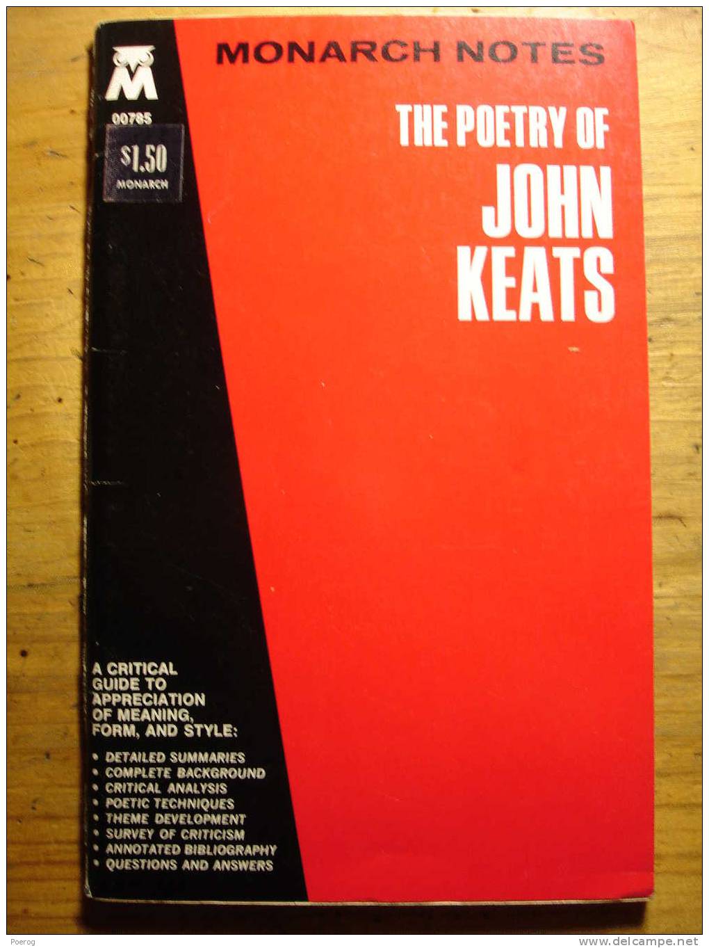 NOTEBOOK - THE POETRY OF JOHN KEATS - Livre(t) D´ étude En Anglais - MONARCH NOTES N°00785 - Exam/ Study Aids