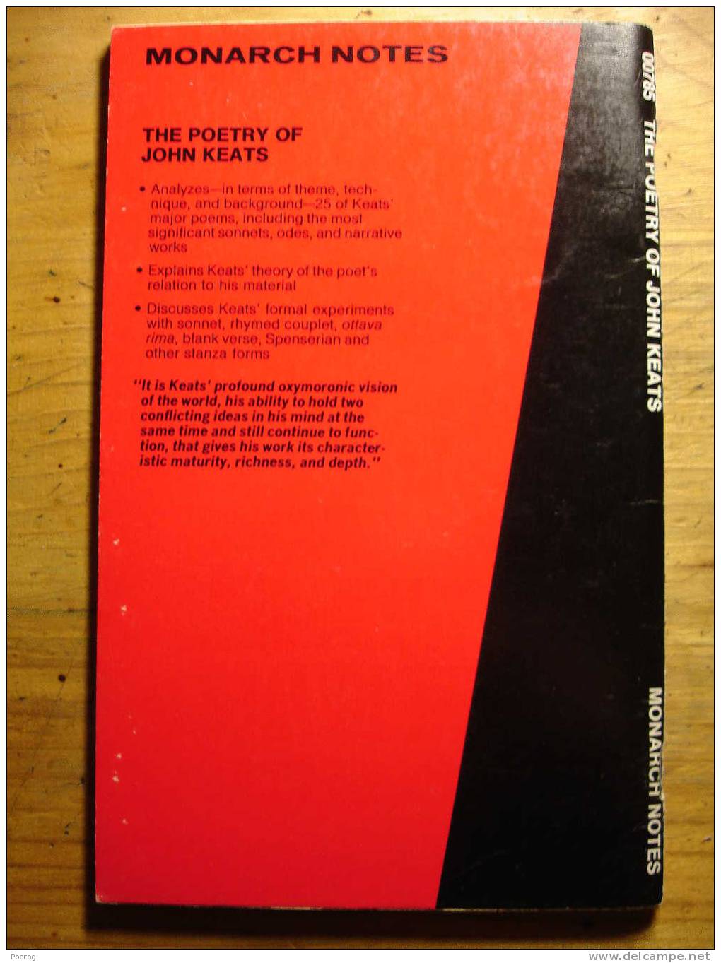 NOTEBOOK - THE POETRY OF JOHN KEATS - Livre(t) D´ étude En Anglais - MONARCH NOTES N°00785 - Esami/Studio