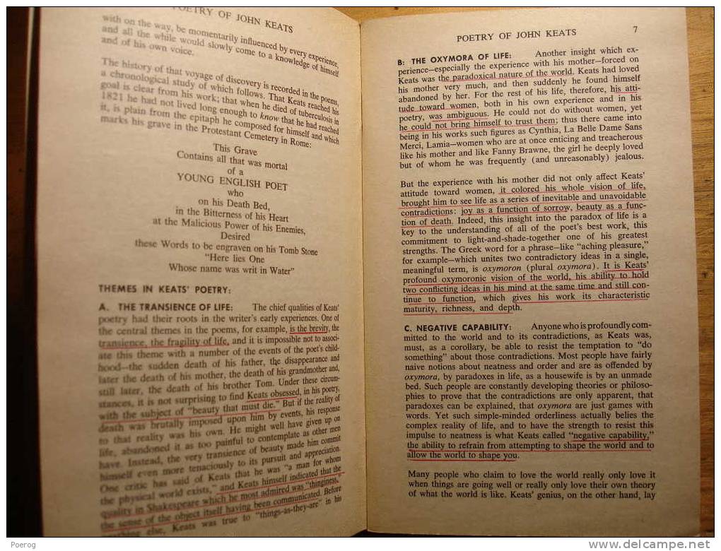 NOTEBOOK - THE POETRY OF JOHN KEATS - Livre(t) D´ étude En Anglais - MONARCH NOTES N°00785 - Exámenes/Etudios