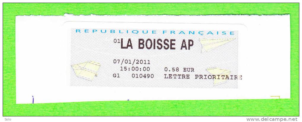 Sur Fragment - Timbre De Distributeur LISA LA BOISSE AP (Ain) à 0,98€ Du 7-1-2011 - 2000 Type « Avions En Papier »