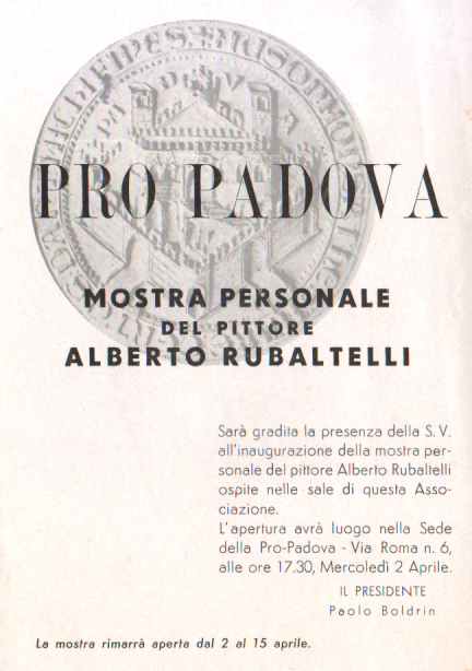 PADOVA - 1950/55 - PIEGHEVOLE ASS. PROPADOVA - ARTE -  Personale Di Alberto Rubaltelli - Programas