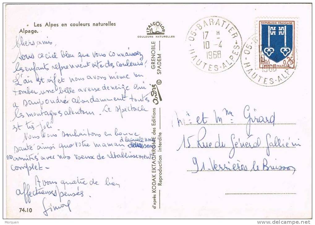 Postal BARATIER (Hautes Alpes) 1968.  Vista De Los Alpes - Lettres & Documents