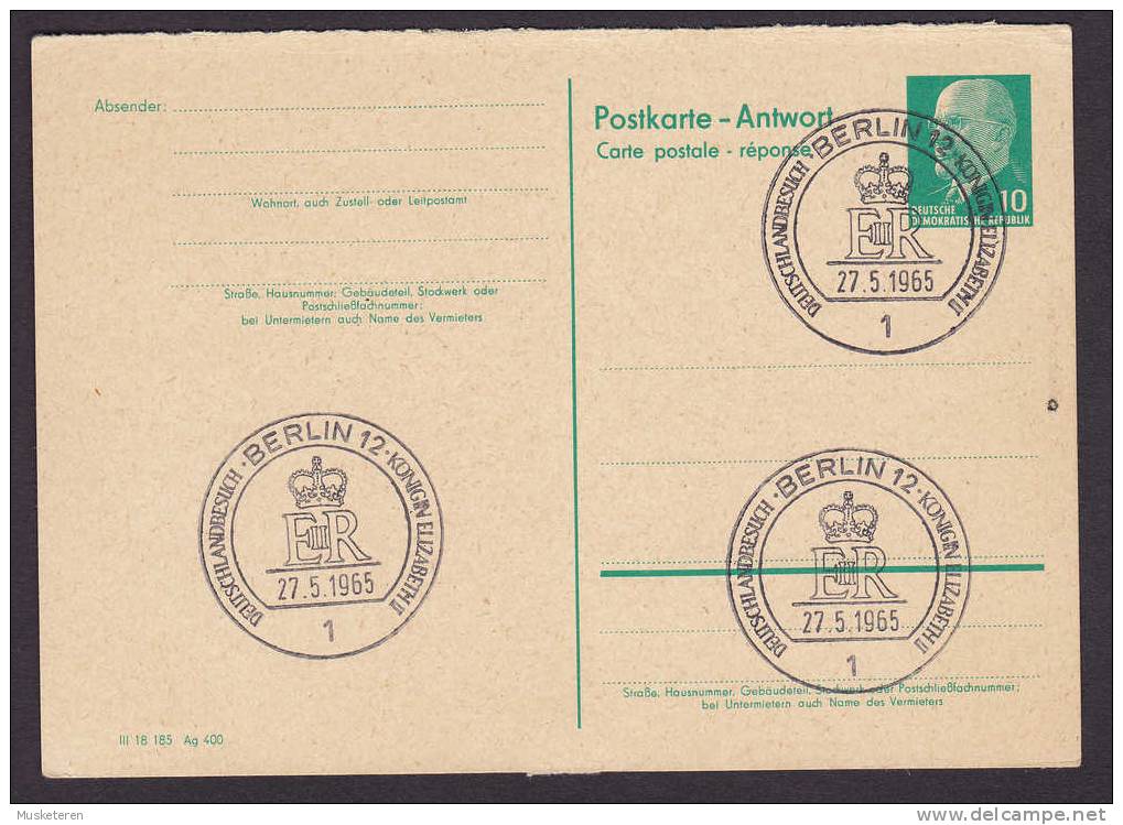 Germany DDR Postal Stationery Ganzsache Postkarte - Antwort Résponse 1965 Deutschlandbesuch Königin Elizabeth II. - Postcards - Used