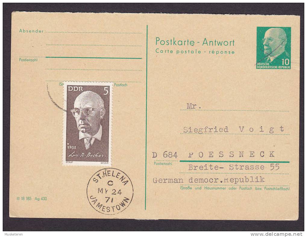 Germany DDR Uprated Postal Stationery Ganzsache Postkarte - Antwort Résponse 1971 Jamestown St. Helena - Postcards - Used