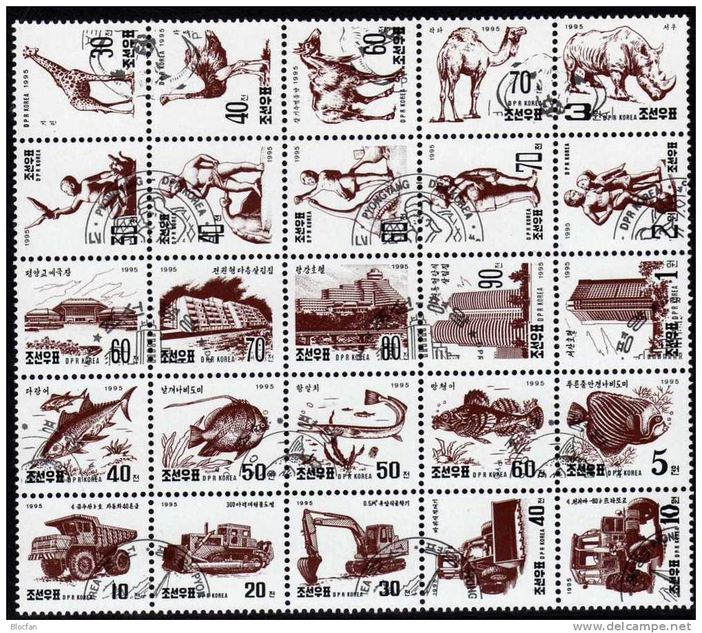 Collection Fische Autos Tiere Skulptur Bauwerke 1995 Coree 3765-93 In 5 ZD+25-Block O 39€ Bloc Hb S/s Art Sheet Bf Corea - Collections (sans Albums)