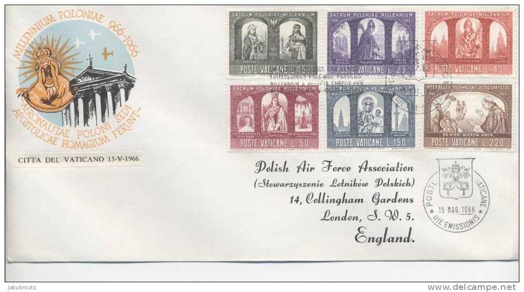 SPECIAL COMMEMORATIVE COVER  MILLENIUM  OF  POLISH  CHRISTIANITY-- VATICAN - Aviones