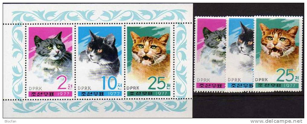 Maxi-Set Hauskatzen 1977 Korea 1659/1,2x ER,3x ZD+Kleinbogen ** 50€ WWF Naturschutz Katzen Hb M/s Cat Sheetlets Bf Corea - Korea (...-1945)