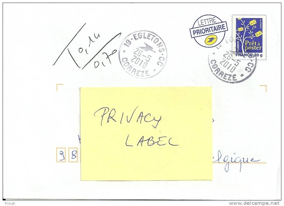 France Egletons Corrèze -- Belgique 2010 / Taxé - 1960-.... Lettres & Documents