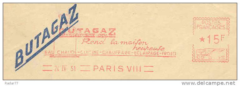 EMA HAVAS Type CG De 1951 Avec Publicité Illustrée "BUTAGAZ Rend La Maison Heureuse" (légende POSTES FRANCAISES) - Gaz