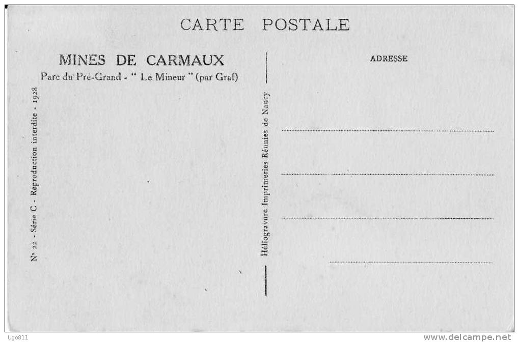 MINES DE CARMAUX  -  Parc Du Pré-Grand -  "Le Mineur"  (par Graf) - Carmaux