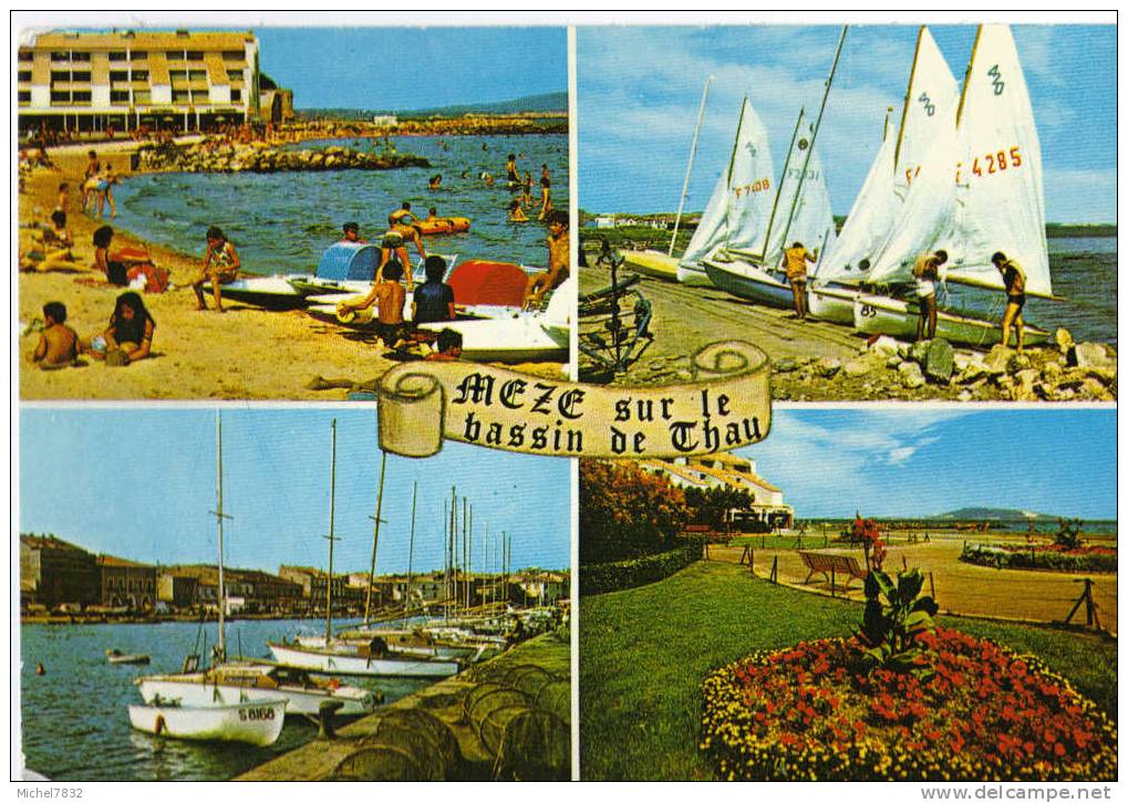 Mèze Sur Le Bassin De Chau La Plage, L´ecole De Voile, Le Port, Le Jardin Public - Mèze