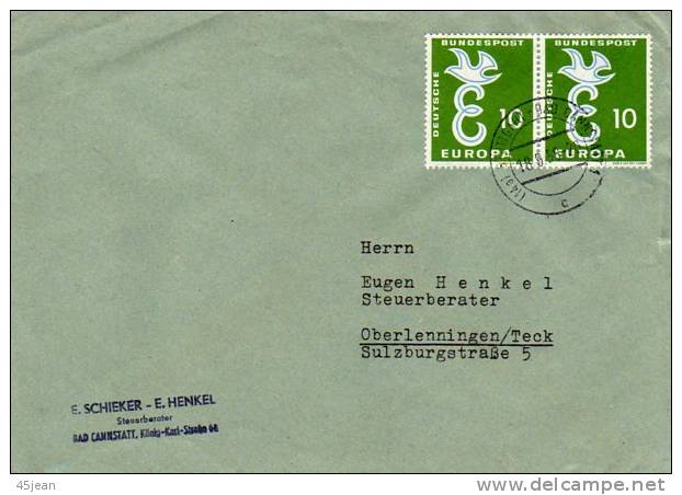 Allemagne: 1958 Très Belle Lettre Avec Europa Y&T N°164 En Paire, TB - Covers & Documents