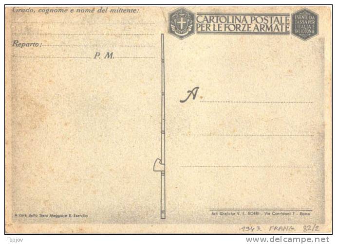 ITALY - ITALIA - 1943. - POST CARD - MILITARY POST - FRANG. No.82/2- Motiv Gorski Kotar - NDH - Fiume & Kupa