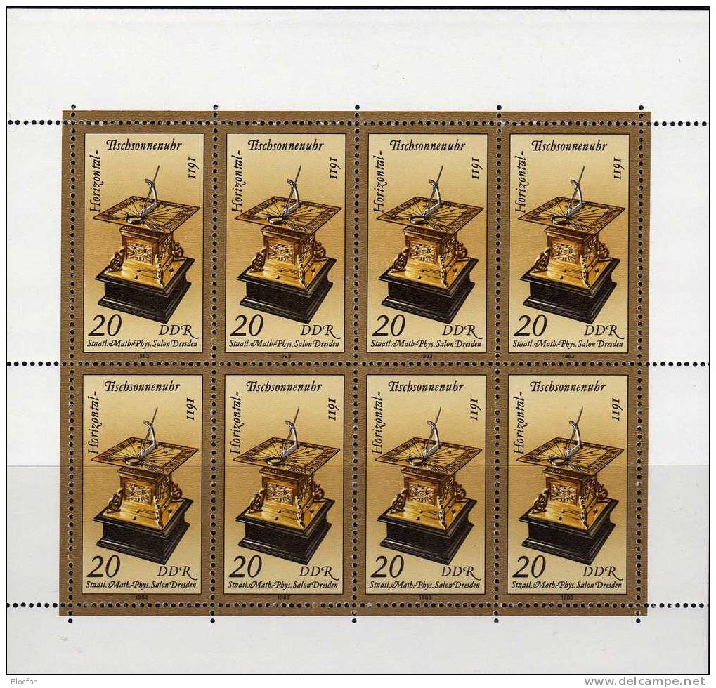 Tisch-Sonnenuhr 1983 DDR 2798, 4-Block Plus 8-Kleinbogen ** 4€ Kostbare Sonnenuhren Museum Zwinger Dresden Sheet Germany - Astronomie