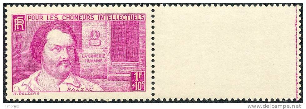 FRANCE 1940 - Yv. 463 ** TB Bdf Variété  Cote= 12,50 EUR - Chômeurs Intellectuels : Honoré De Balzac ..Réf.FRA16032 - Ungebraucht