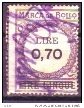 Marca Da Bollo Lire Cinque Surchargé Lire 0,70 Avec Annulation Manuelle - Steuermarken