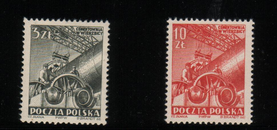 POLAND 1952 CEMENT WORKS SET OF 2 (ENGRAVED BY SLANIA), MNH Industry - Ongebruikt