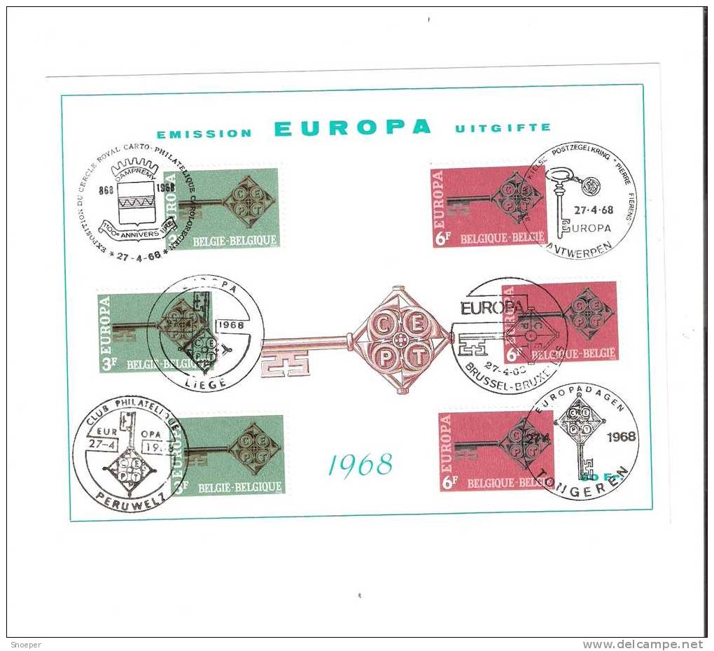 1452/53   Europa  3 + 6 Fr 1968 , Afstempeling 27/04/1968 ,kijk !!! - Cartes Souvenir – Emissions Communes [HK]