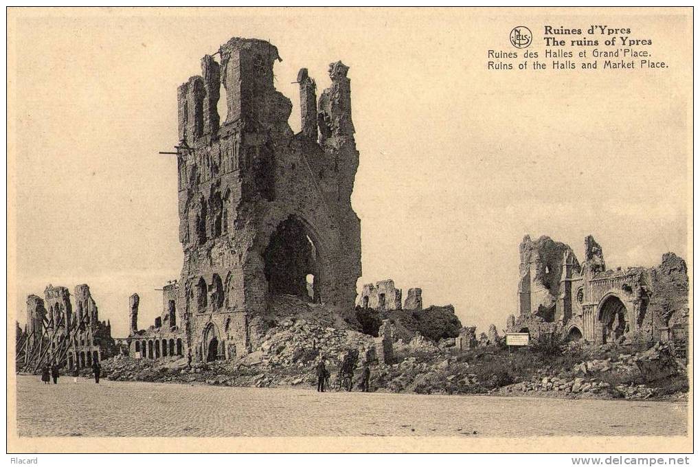 12377    Belgio,  Ruines D"Ypres, Ruines Des Halles Et  Grand"Place  NV - Ieper