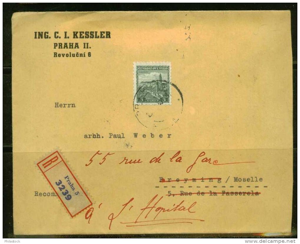 TCHECOSLOVAQUIE 1935 Usages Courants Obl. S/lettre Recommandée Pour La France - Storia Postale