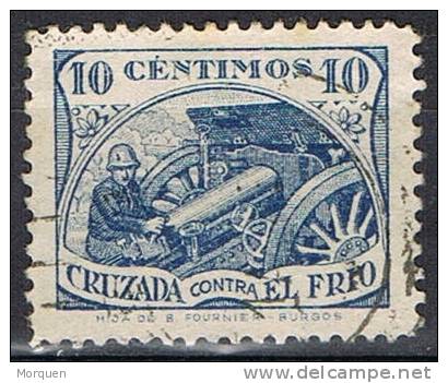 Cruzada Contra El Frio 10 Cts Azul, Num 7 , Guerra Civil º - Spanish Civil War Labels