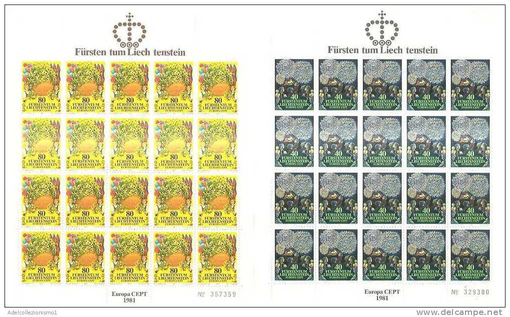 45388)n°2 Fogli Completi Liechtenstein Serie Europa Cept 1981 N°705/706 - Blocks & Sheetlets & Panes