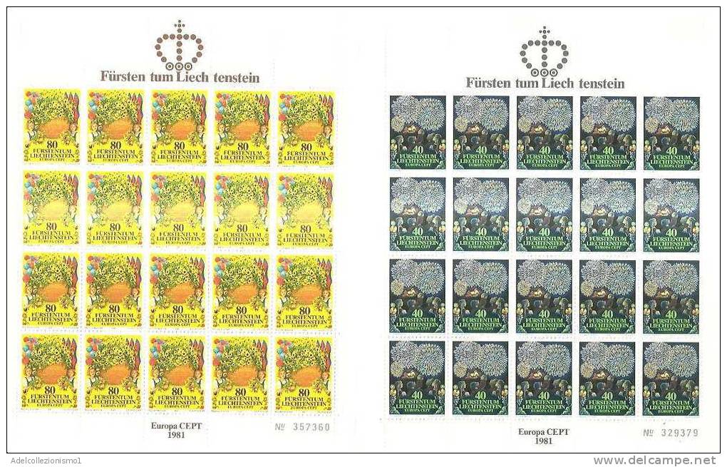 45389)n°2 Fogli Completi Liechtenstein Serie Europa Cept 1981 N°705/706 - Blocks & Sheetlets & Panes