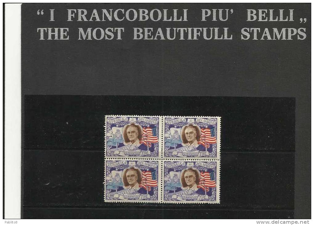 SAN MARINO 1947 ROOSEVELT L.5 MNH QUARTINA - Neufs