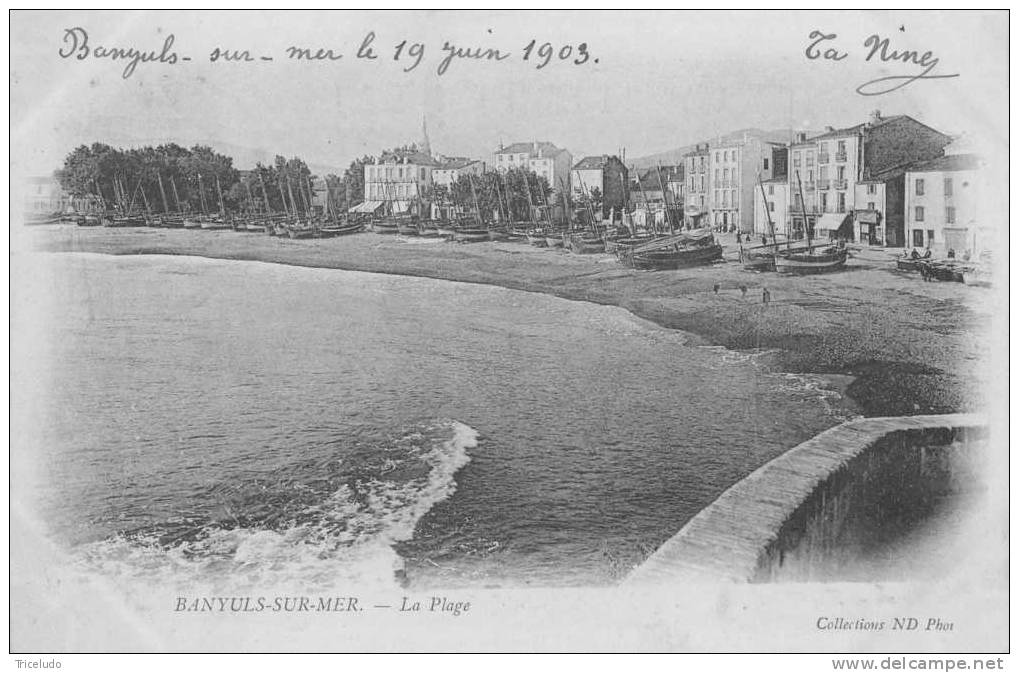 BANYULS SUR MER. LA PLAGE . CPA PRECURSEUR VOYAGEE 1903 - Banyuls Sur Mer