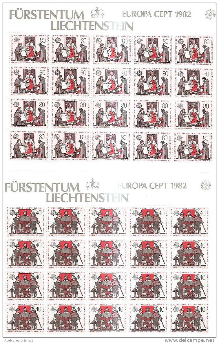 45408)n°2 Fogli Completi Liechtenstein Serie Europa Cept 1982 - Blocks & Sheetlets & Panes
