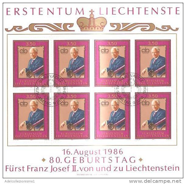 45424)foglio Completo Liechtenstein Serie 80° Compleanno Del Principe Franz Josef II°- Usato - Blokken