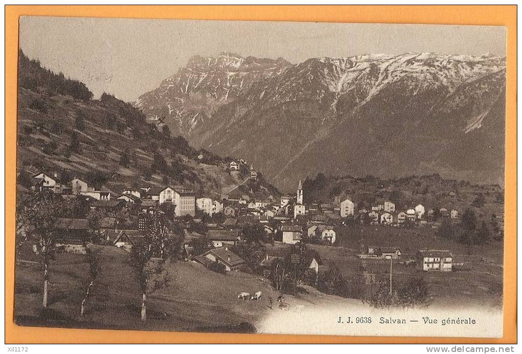 D255 Salvan - Vue Générale Du Village. Envoyée De Hòtel Gay-Balmaz, Les Granges En 1914 Vers Genève. Jullien 9638 - Granges