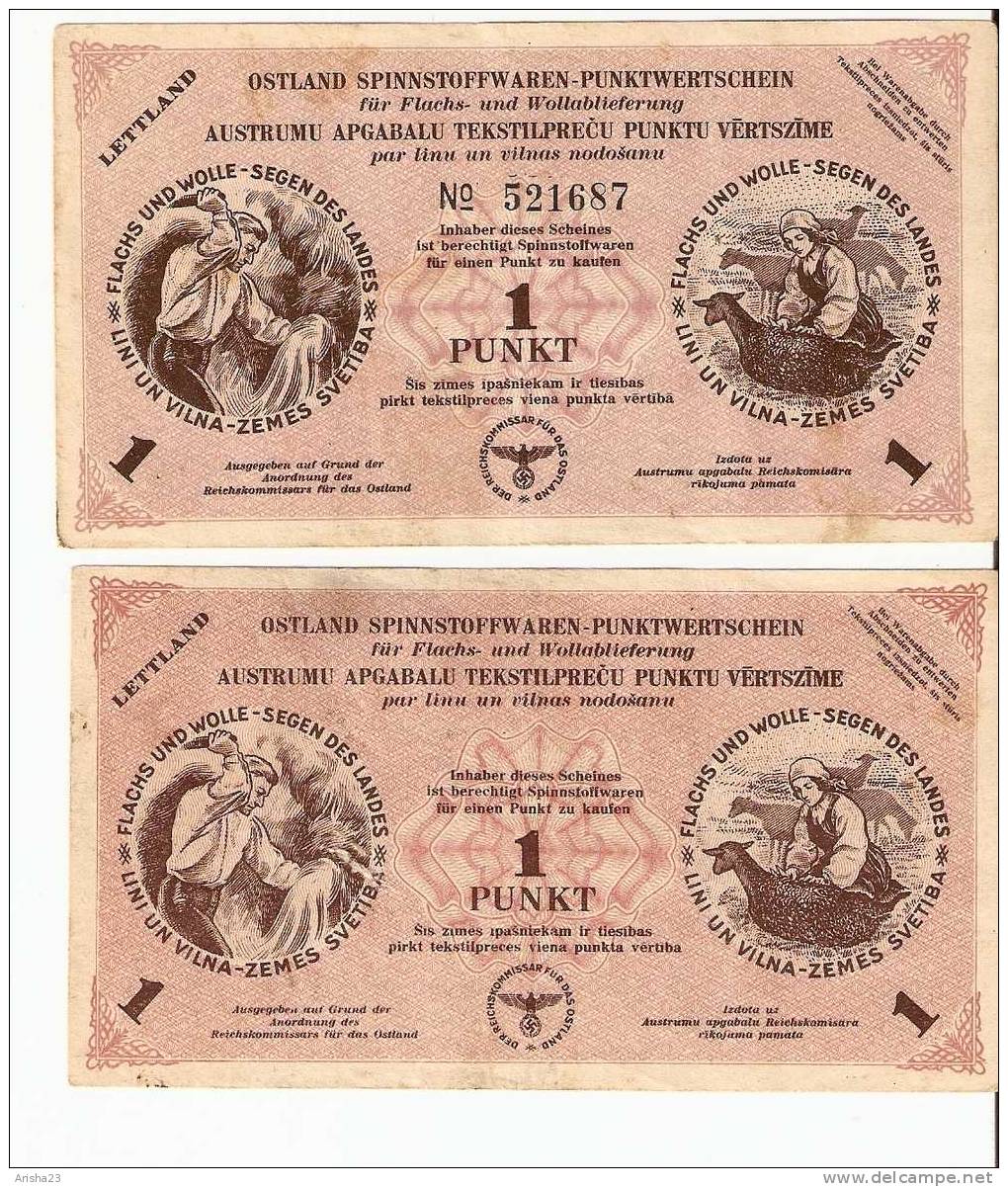 FC. WW2 Lettland Latvia 1945 1 Punkt With & Without No. With Watermarks 100% Original - Segunda Guerra Mundial