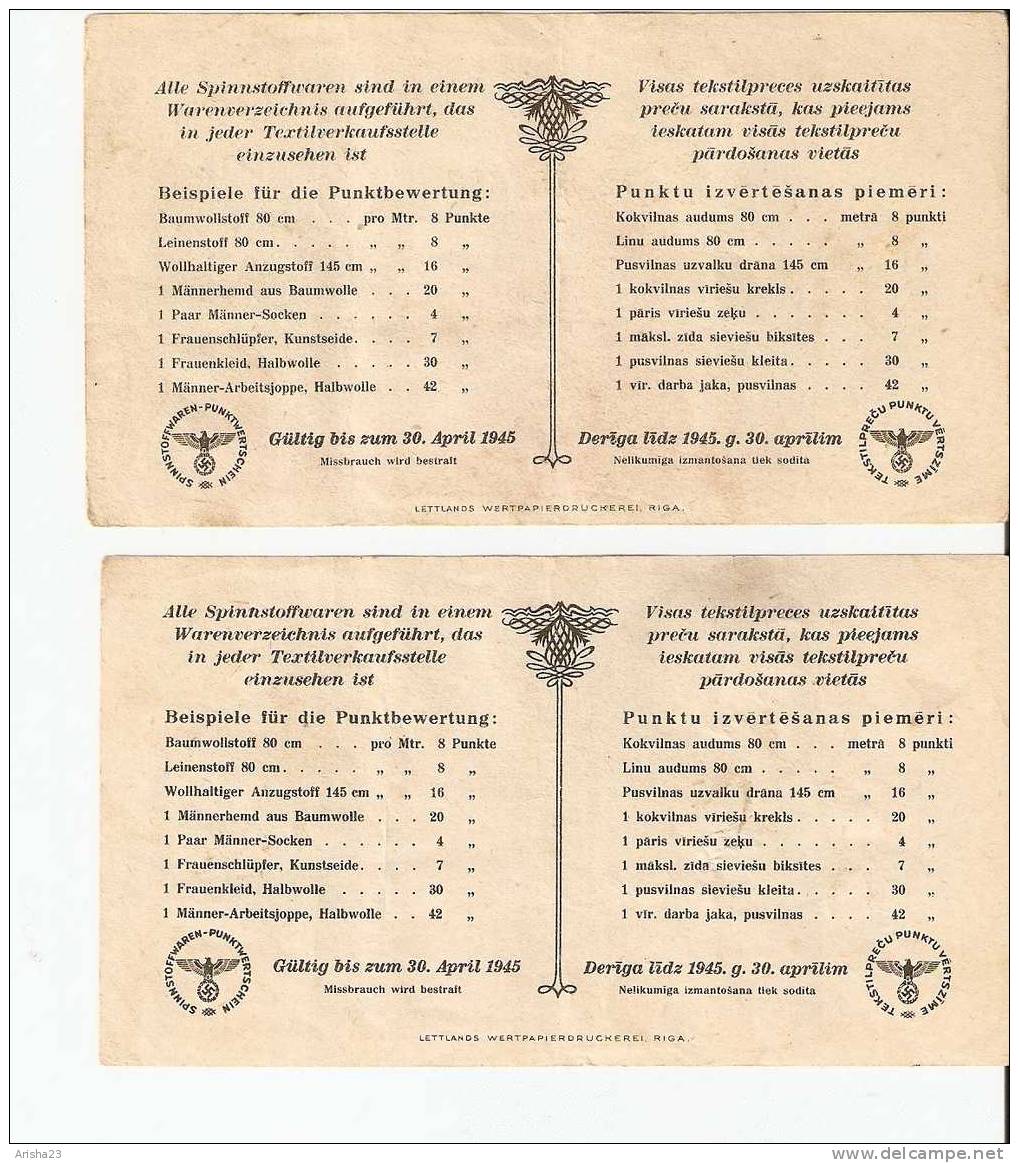 FC. WW2 Lettland Latvia 1945 1 Punkt With & Without No. With Watermarks 100% Original - 2° Guerra Mondiale