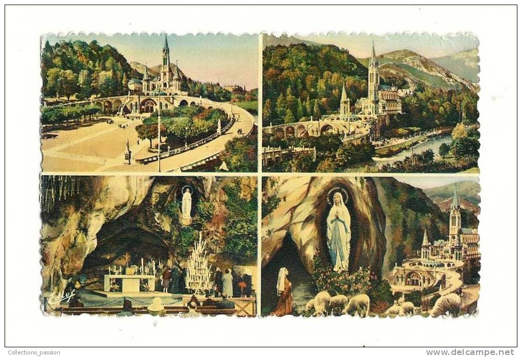 Cp, Christianisme, 65 - Lourdes, Multi-Vues, Voyagée 1963 - Lieux Saints