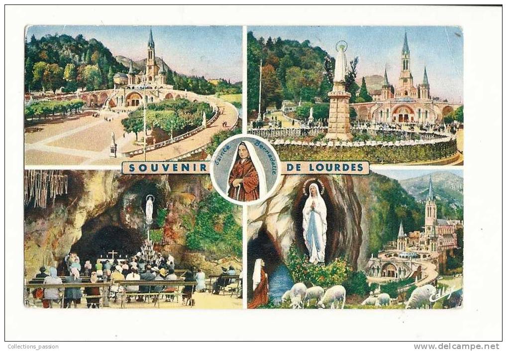 Cp, Christianisme, 65 - Lourdes, Multi-Vues, Voyagée 1963 - Heilige Plaatsen