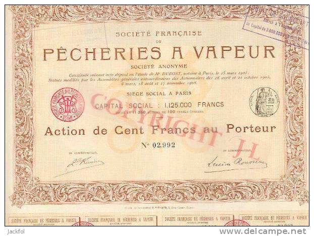 Société Française De Pêcheries à Vapeur - 1906 - Navigation